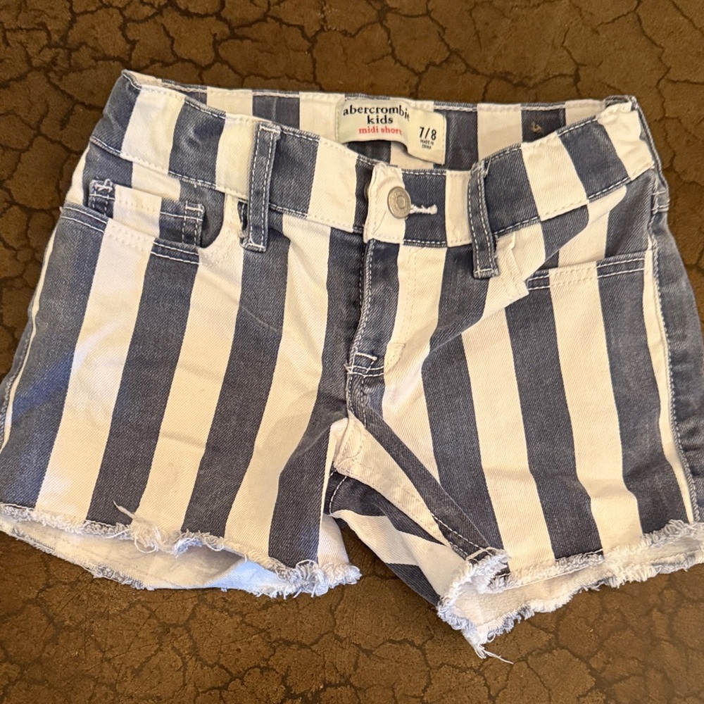 Abercrombie Kids Blue and White Striped Jean Shorts